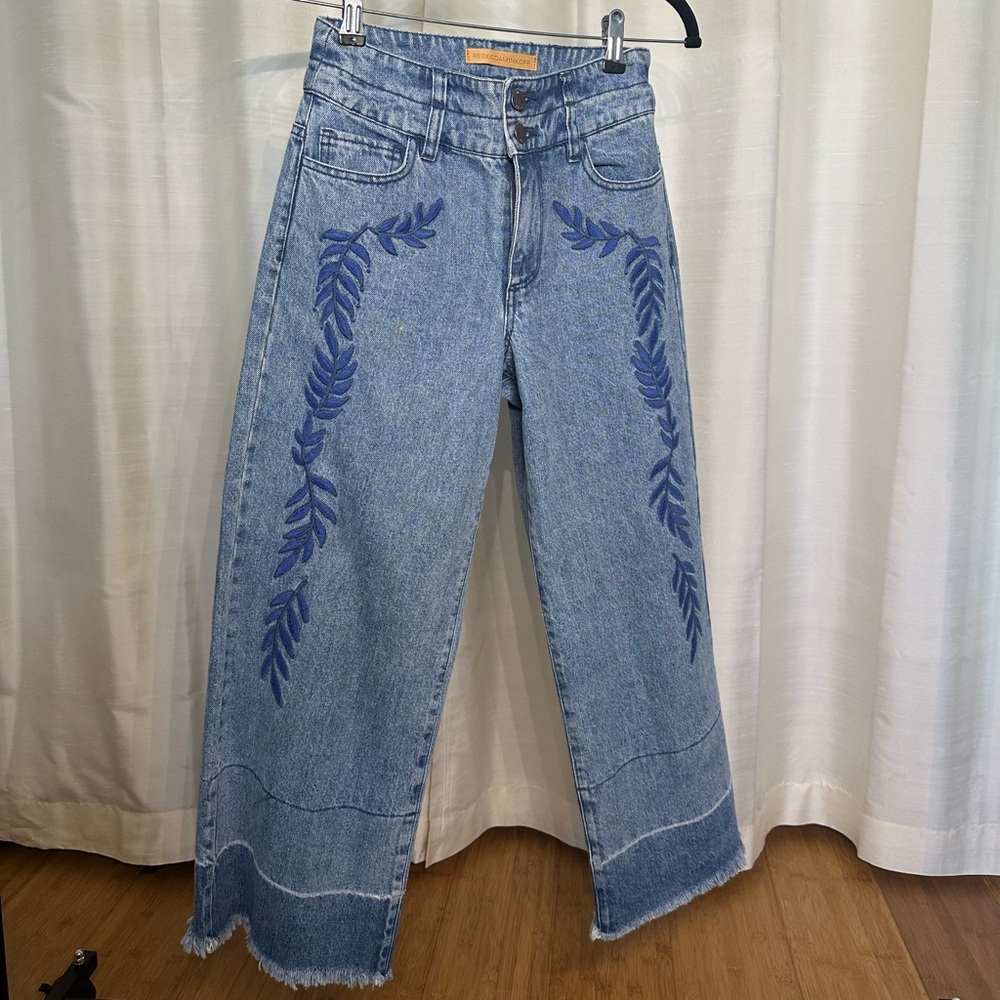 Rebecca Minkoff Blue Flare Embroidered Jeans